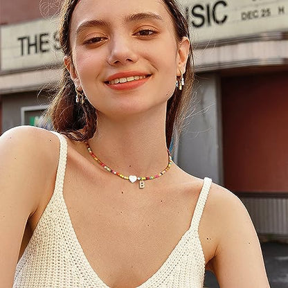 MJartoria Initial Necklaces for Women, Colorful Beaded Necklace, Shell Beach Necklace Letter Choker Handmade Jewelry Gifts - style: B