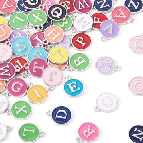 Cheriswelry Letter Alphabet Charm for Jewelry Making Initial Letter A-Z Pendants Flat Round Hexagon Alloy Enamel Charms for Necklace Bracelet Earring Jewelry Making DIY Craft - color: Platinum
