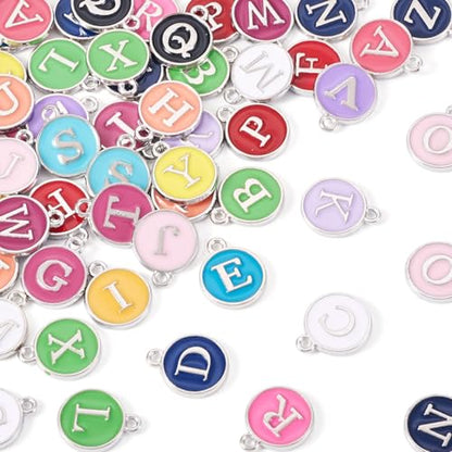 Cheriswelry Letter Alphabet Charm for Jewelry Making Initial Letter A-Z Pendants Flat Round Hexagon Alloy Enamel Charms for Necklace Bracelet Earring Jewelry Making DIY Craft - color: Platinum