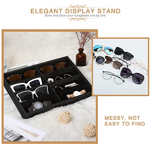 Emibele Glasses Organizer Jewelry Tray, 8 Grids Velvet Tray Watch Storage Stackable Jewelry Showcase Display Storage with Detachable Inner Dividers, Black - style: C1- eight Grids Black