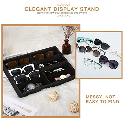 Emibele Glasses Organizer Jewelry Tray, 8 Grids Velvet Tray Watch Storage Stackable Jewelry Showcase Display Storage with Detachable Inner Dividers, Black - style: C1- eight Grids Black