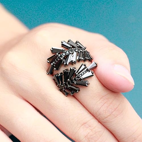 Lavencious Art Cocktail Fashion Ring Size Adjustable From 6-8.5 Cubic Zirconia Jewelry - color: Black