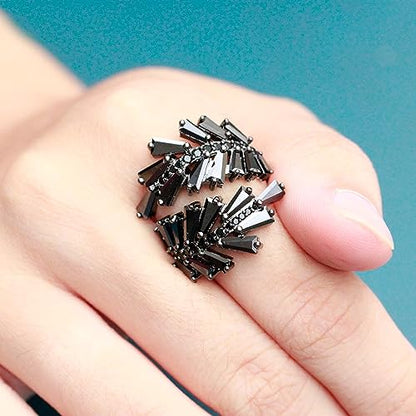 Lavencious Art Cocktail Fashion Ring Size Adjustable From 6-8.5 Cubic Zirconia Jewelry - color: Black