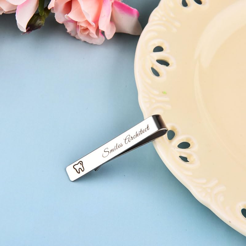 Silver Tooth Tie Clip Dental Dentist Gifts for Men Dental Hygienist Birthday Gifts for Him Tie Bars Clips Office Supplies - style: Smiles Architect