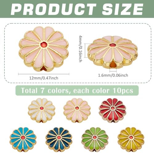 PH PandaHall 7 Colors Flower Enamel Beads 70pcs Daisy Spacer Beads 12mm Floral Bracelets Beads Metal Loose Beads Craft Beads for DIY Jewelry Making Friendship Bracelet Necklace Earring Supplies