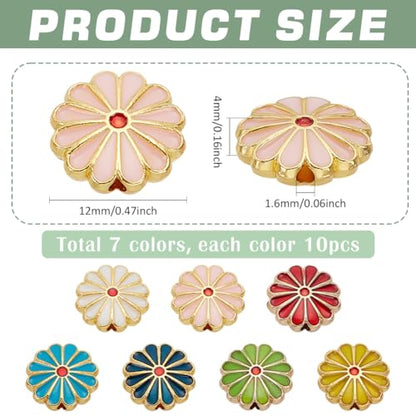 PH PandaHall 7 Colors Flower Enamel Beads 70pcs Daisy Spacer Beads 12mm Floral Bracelets Beads Metal Loose Beads Craft Beads for DIY Jewelry Making Friendship Bracelet Necklace Earring Supplies