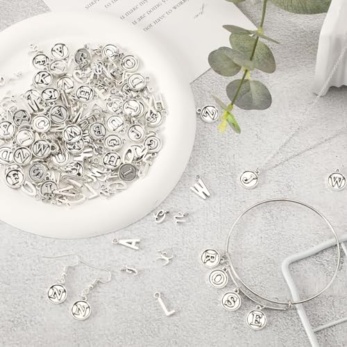 SANNIX 156Pcs/6 Sets Letter Charms, Alphabet ABC Letter Charms 3 Styles | Capital A-Z DIY Bracelet Necklace Pendants, with 200Pcs Open Jump Rings, for Jewelry Making, Antique Silver - color: Silver