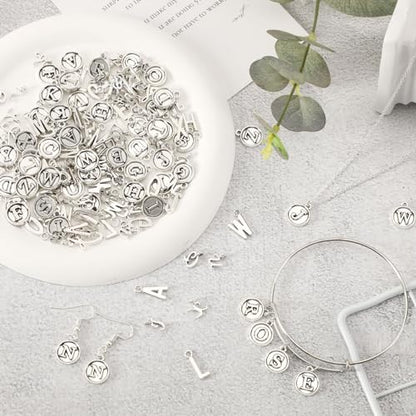 SANNIX 156Pcs/6 Sets Letter Charms, Alphabet ABC Letter Charms 3 Styles | Capital A-Z DIY Bracelet Necklace Pendants, with 200Pcs Open Jump Rings, for Jewelry Making, Antique Silver - color: Silver
