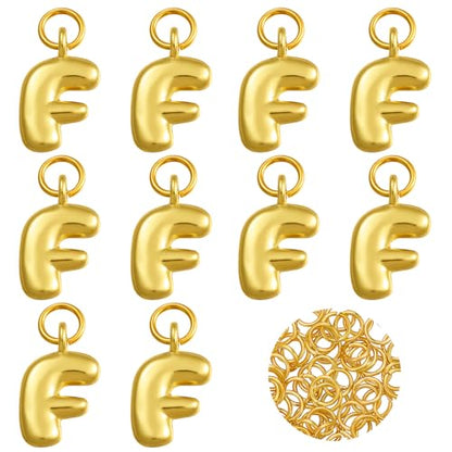 A-Z Bubble Letter Charms 18K Gold Filled Charms for Jewelry Making Gold Initial Alphabet Charms Pendants for Women Men Necklace Choker Bracelet Making - color: Letter F