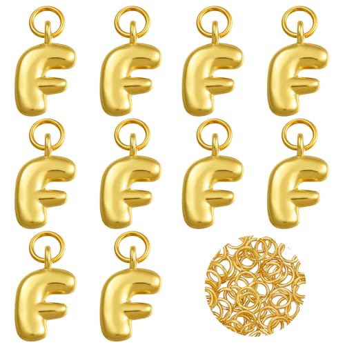 A-Z Bubble Letter Charms 18K Gold Filled Charms for Jewelry Making Gold Initial Alphabet Charms Pendants for Women Men Necklace Choker Bracelet Making - color: Letter F