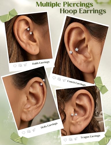 ORAZIO Half Huggie Earrings Jacket Pack for Women Backless Hoop Earring 18G | Hypoallergenic Surgical Steel Arc Hoop Backless No Back Stacks Set Small CZ Screwback Studs Jewelry Gift for Women Men Trendy - color: Silver Plated-Style1 Star