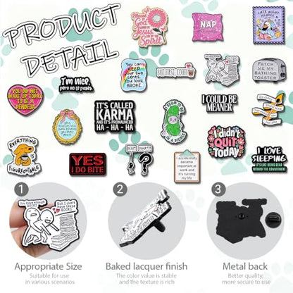 2/4/5/20pcs Funny Enamel Pins Bulk - Aesthetic Hard Enamel Lapel Pins Set, Art Brooches for Backpacks, Jackets, Hats, Bags, Lanyards, Cute Animal Pins for Adults, Kids, Women, Men - style: 20pcs Quote