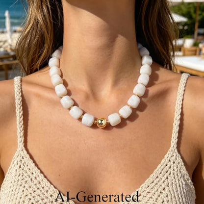 Ritach Chunky Beaded Necklaces for Women - Colorful Large Square Acrylic Beaded Necklace Boho Chunky Necklace Adjustable Statement Choker Necklace for Women Waterproof Summer Beach Jewelry Gifts - color: White