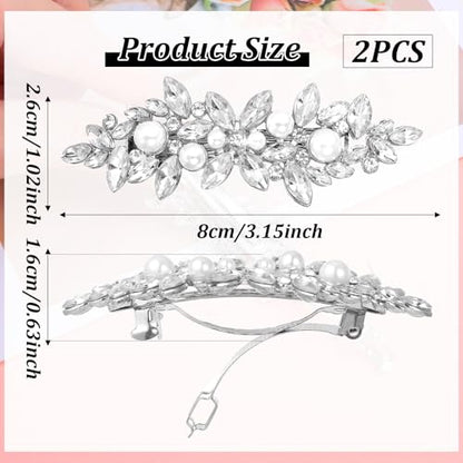 2Pcs Pearl Hair Clips for Women, Silver Bridal Barrettes | Vintage Wedding Hairpins, Silver Sparkly, Crystal Hair Clips for Bridal Brides Wedding - style: Rhinestones+Pearl