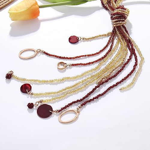Coiris Long Seed Beaded Multi Strand Necklace,10 Multiple Statement Long Bib Necklace with Tie Knot for Women and Girls Jewelry - color: Brown