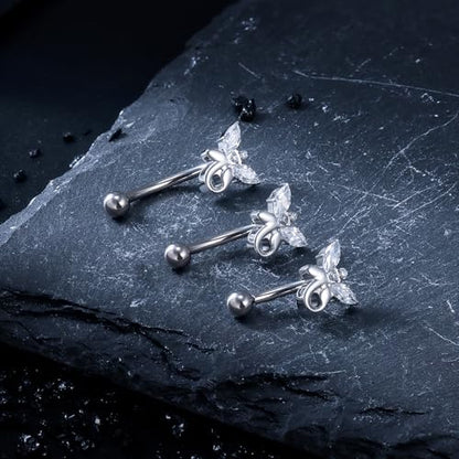 16G Astm F136 Titanium Eyebrow Piercing Jewelry Curved Barbell Eyebrow Ring Vertical Labret Lip Jewelry Daith Rook Earrings Navel Small Belly Button Ring Piercing Jewelry for Women Men CZ - style: 16G, 6MM Length-B