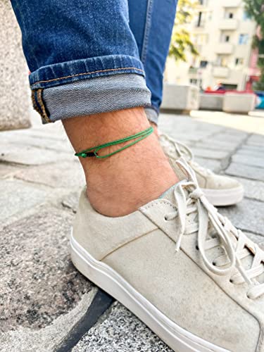 Made by Nami Surfer Anklet with Snap Hook Clasp Waterproof & Adjustable Thin String Ankle Bracelets for Women and Men Handmade Jewelry for Beach and Music Festival Accessories - color: Green Black