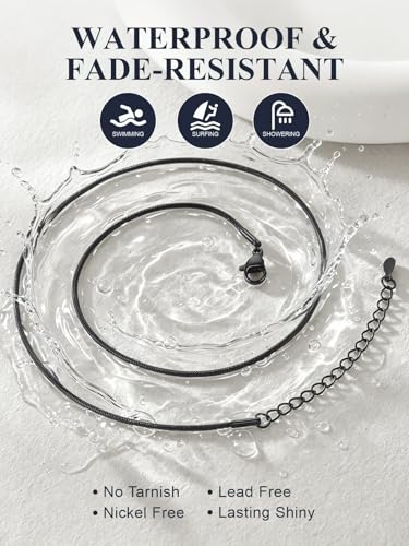 U7 Snake Necklace for Women 14K Gold Plated/Silver/Rose Gold/Black Chain Necklace Hypoallergenic, Stainless Steel Tiny Snake Chain Necklace 1/1.2/1.5/2MM, 14-30" Adjustable Minimalist Gift - color: h.Black-1.2mm