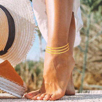 Silver Anklets for women,Layered Anklets Bracelets Adjustable Summer Beach Jewelry - color: Gold Multi-layer