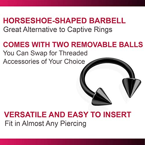 8pcs 16g Horseshoe Ring Circular Barbell Cartilage Hoop Septum Nose Lip Eyebrow Spider Bite Tragus Black Spike Ear Pick Size