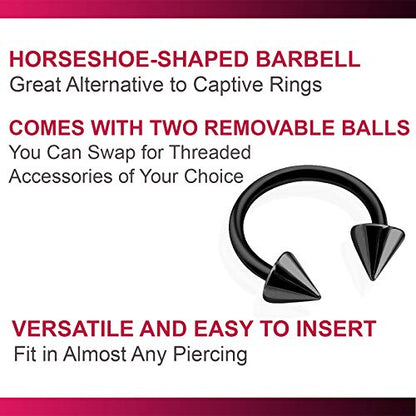 8pcs 16g Horseshoe Ring Circular Barbell Cartilage Hoop Septum Nose Lip Eyebrow Spider Bite Tragus Black Spike Ear Pick Size