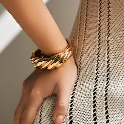 YBMYCM Chunky Gold Cuff Bangle Bracelets for Women Wide Gold Bangle Hammered Open Wrist Cuff Bracelets Wrap Bracelet - style: A-Gold