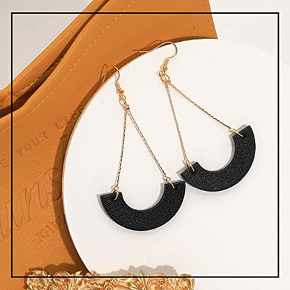 KINIVA Leather Dangle Earrings for Women Trendy, Lightweight Leaf Circle Lightning Earrings Drop, Jewelry Gifts for Women - color: 31 Black