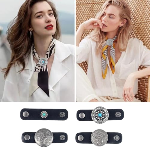 4Pcs Scarf Ring Western Bandana Slide For Women Men Genuine Leather Wild Rag Clip Neckerchief Holder Cowboy Accessories Clothing Cinch Buckle - color: Silver A