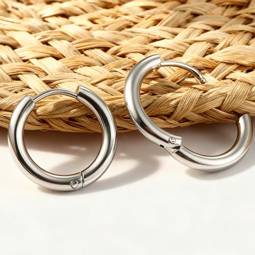 4 Pairs Small Gold Silver Huggie Hoop Earrings for Women Surgical Steel Set | 14K Gold Plated 316L Stainless Steel, 6/8/10/12 mm, Hypoallergenic, Lightweight, Mini Jewelry - color: Silver/4 Pairs
