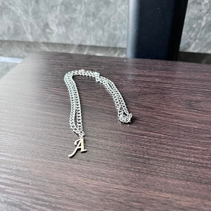 Stainless Steel Initial A-Z Necklace for Men Women,Cuban Chain,Titanium Steel Initial Letter Pendant Charm Necklaces Accessories Jewelry for Woman Man,21 Inch Chain - color: A