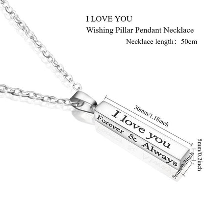 Minimalist Vertical Bar Necklace - Engraved I Love You Forever & Always Stainless Steel Pendant Necklace for Couples, Anniversary Birthday Gift Jewelry (Gold/Silver/Black)