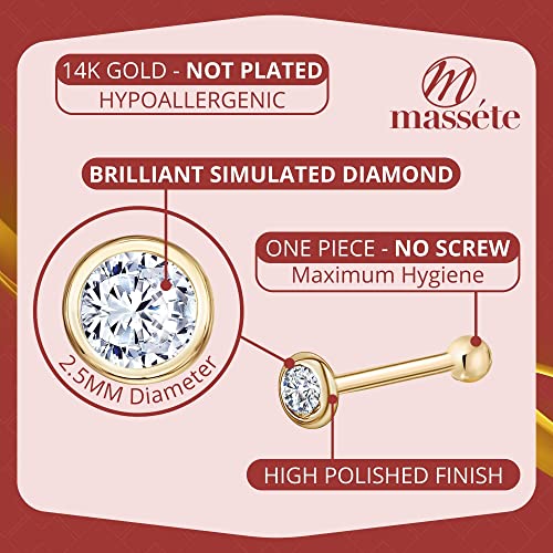 18k 14k Gold Nose Ring - 20g Nose Stud, Hypoallergenic Threadless Piercings for Women Men, Yellow White Rose Real Gold Standard or Long Nose Rings Studs, CZ or Ball Nose Piercing Jewelry - color: Simulated Diamond - 14k Yellow White Rose Gold - 3 Pack, si
