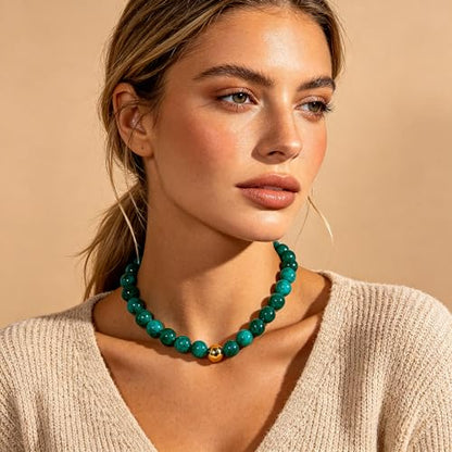 Colorful Chunky Beaded Necklaces for Women Multicolor Large Round Resin Beads Collar Necklace Boho Trendy Statement Chokers Y2K Summer Beach Jewelry - color: Lake Green
