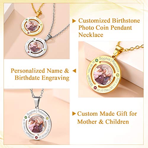 Custom4U Personalized Photo Necklace - Custom Heart/Oval/Round Charm Necklaces with Picture + Chain Adjustable - Stainless Steel/Acrylic Pendant Memorial Jewelry Christmas Gifts for Women - color: K-Gold Color