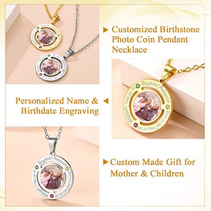 Custom4U Personalized Photo Necklace - Custom Heart/Oval/Round Charm Necklaces with Picture + Chain Adjustable - Stainless Steel/Acrylic Pendant Memorial Jewelry Christmas Gifts for Women - color: K-Gold Color