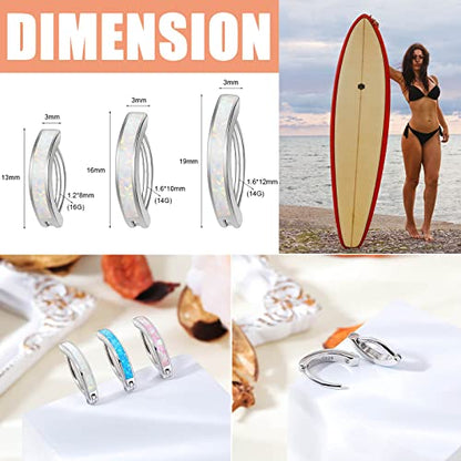 ZS 14G Clicker Belly Button Rings for Women, 925 Sterling Silver Opal Belly Barbell Piercing Reverse Curved Navel Barbell Body Jewelry - color: White Opal:14G,12mm