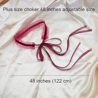 MOMOCAT Red Lace Tie Bow Stretchy Velvet Choker Necklace for Women Burgundy Ribbon Chokers Necklaces for Woman Gothic Cute Chockers 90s Chocker Jewelry Accessories for Women Girls