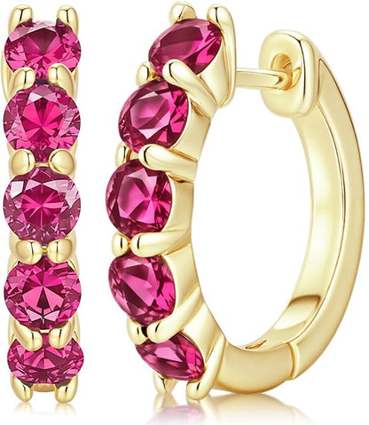 Evabelle Gold Hoop Earrings for Women 14K Real Gold Plated Cubic Zirconia Diamond Hoop Earrings Huggie Hoop Earring Women Earrings Earring for Men 925 Sterling Silver Post Hypoallergenic - color: Hoops 12-Gold and Rose