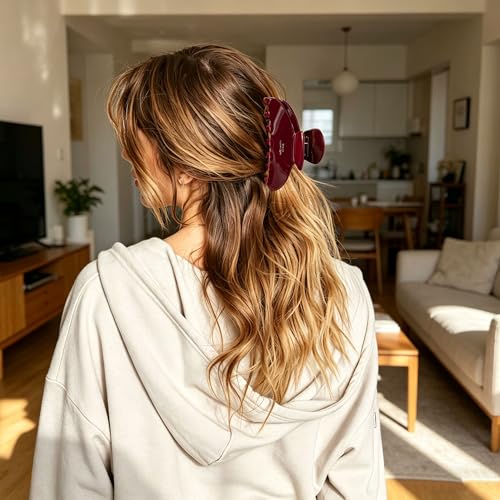 Large Claw Clip Red Hair Clips for Women Acetate Hair Claw 4inch | Big Celluloid Butterfly Jaw Clips Nonslip, Trendy Claw Clips Red Strong Hold, Jumbo French Hairclip for Thick Hair - color: Angola Red Claw Clip
