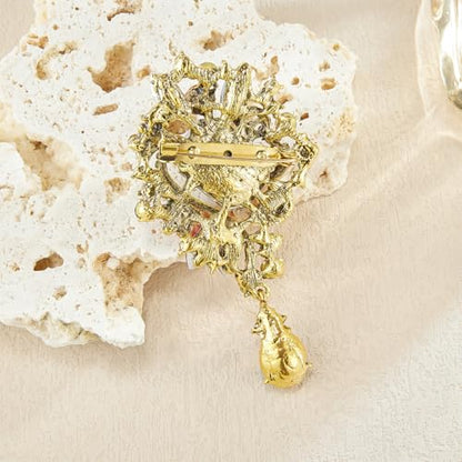 YOQUCOL Retro Austrian Crystal Big Brooch Pin for Women Large Flower Shape Brooches Lapel Pins for Sweater,Coat Dress Accessories - color: B-Green