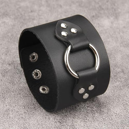 GelConnie Punk Leather Cuff Bracelet Adjustable Straps Wrap Bracelets Arm Armor Cuff Gothic Leather Wristbands for Men, Women - color: MLPB105-Black