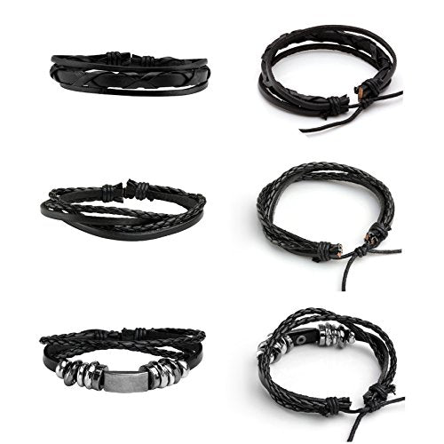 MILAKOO Braided Leather Bracelet for Men Women Cuff Wrap Bracelet Adjustable Black and Brown - color: Multicolor