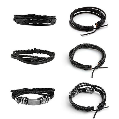 MILAKOO Braided Leather Bracelet for Men Women Cuff Wrap Bracelet Adjustable Black and Brown - color: Multicolor