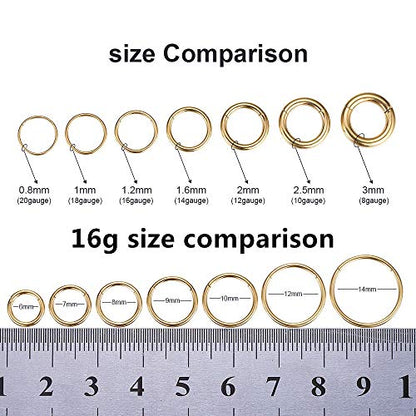 ORANGELOVE Hypoallergenic Nose Rings 20G 18G 16G 14G 12G 10G 8G 316l Surgical Steel Septum Jewelry Hinged Segment Ring Body Piercing Nose Hoop Lip Rings Nose Helix Cartilage Rook Earrings - color: Gold, size: 1pc 16 Gauge 6mm
