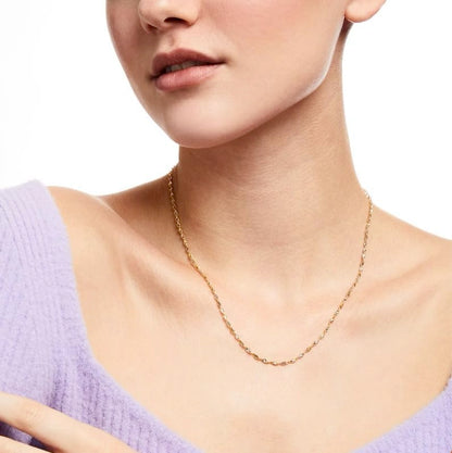 Gold Silver Necklace Chain With Adjustable Lobster Clasp, Diamond Cut Geometric Gold Beads Stationed on Dainty 2mm Cable Box Chain, 16 Inches Rolo Oval Figaro Link Singapore Chain. - color: Gold01