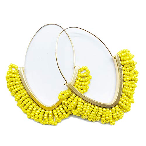 V-Shaped Beaded Dangle Earrings - Statement Drop Fringe Earrings, Boho Handmade Tassel Jewelry Gift for Women - color: Yellow