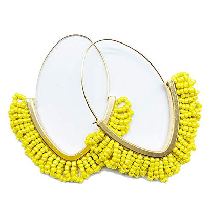 V-Shaped Beaded Dangle Earrings - Statement Drop Fringe Earrings, Boho Handmade Tassel Jewelry Gift for Women - color: Yellow