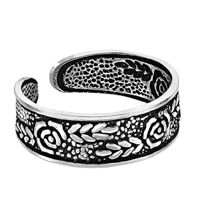 AeraVida .925 Sterling Silver Adjustable Toe Ring or Pinky Ring 5mm Wide Open Band, Stackable Minimalist Summer Foot Jewelry | Sun Moon Star Turtle Butterfly Leaf Olive Branch Ocean Wave Yin Yang Design - style: Rose