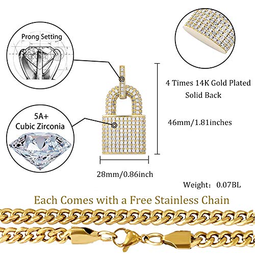 TOPGRILLZ 14K Gold Plated Iced out Lock Pendant Necklace for Women and Men Punk Rock Aesthetic Chains Padlock Necklace - color: Gold