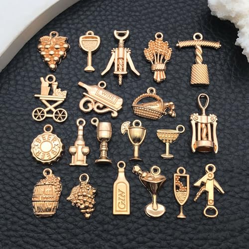 WOCRAFT 60pcs KC Gold Wine Charms Bracelet Charms for Jewelry Making Sets DIY Necklace Bracelet Keychain Crafting Charms Kit Craft Supplies (SN872) - color: KC Gold, size: Wine Charms